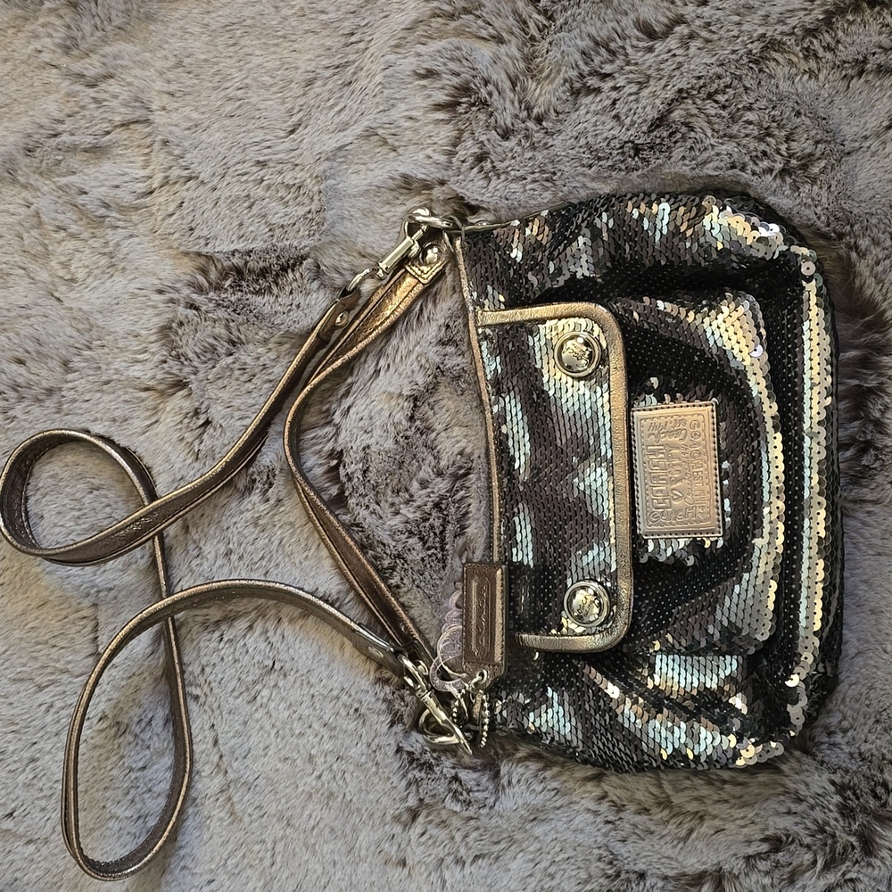 Coach Poppy signature Sequin  Groovy silver with lavender lining